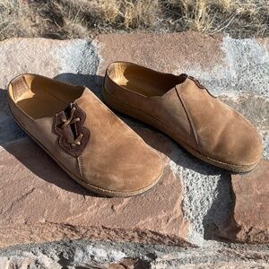 Haflinger Leather Suede Tan Camel Color Tie Detail Slip On Clogs (Size 37)